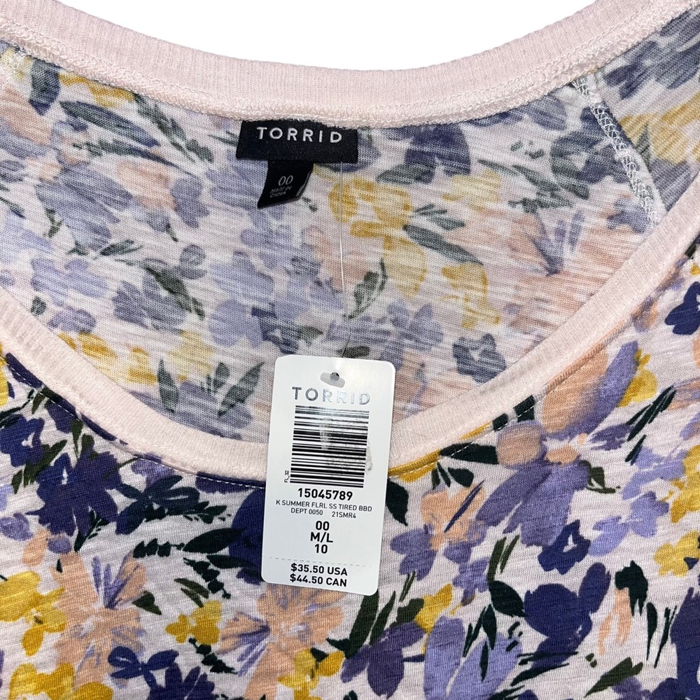 NEW Torrid Tiered Babydoll Top Summer Floral size 10 m/l and size l 12 available - Picture 5 of 6